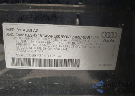 2004 Audi A4 1.8T Avant from USA, damaged, VIN WAUVC68E34A017968
